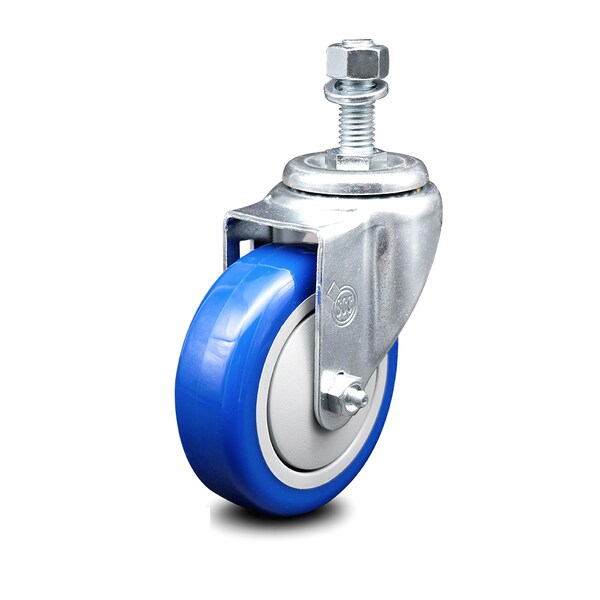 4 Inch Blue Polyurethane Wheel Swivel 1/2 Inch Threaded Stem Caster SCC
